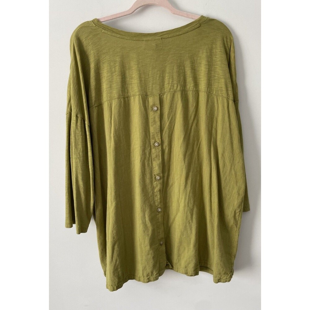 J Jill 2X Green V Neck Button Back Top 3/4 Sleeve Cotton Modal Everyday Neutral - Picture 4 of 9